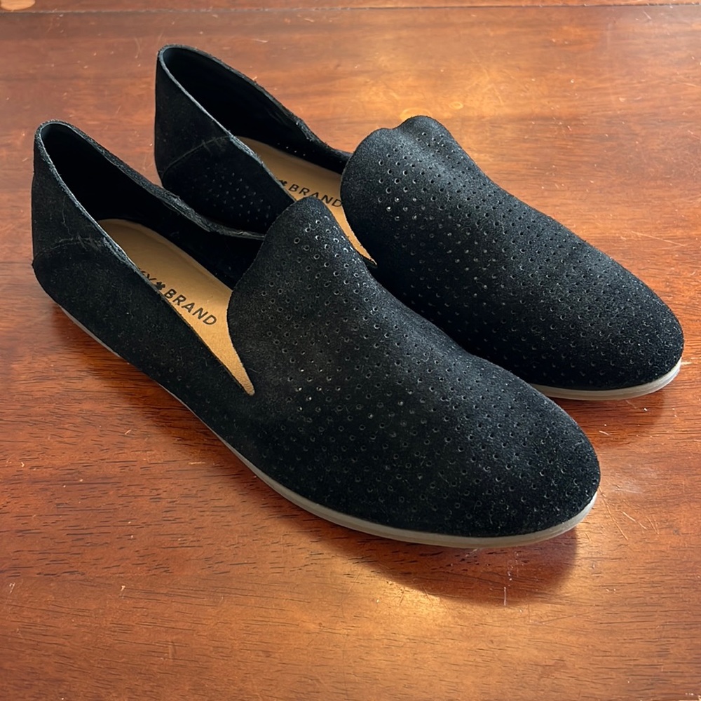 LUCKY BRAND women's black suede slip on loafers